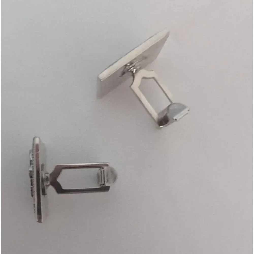 Vintage Swank Fleur-De-Lis Silverstone Cufflinks Black Enamel